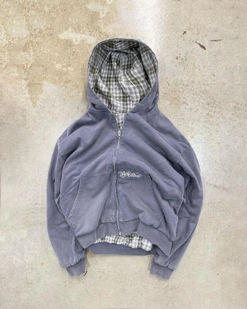 Stylowa Kurtka Z Zipperem w Kratę TM