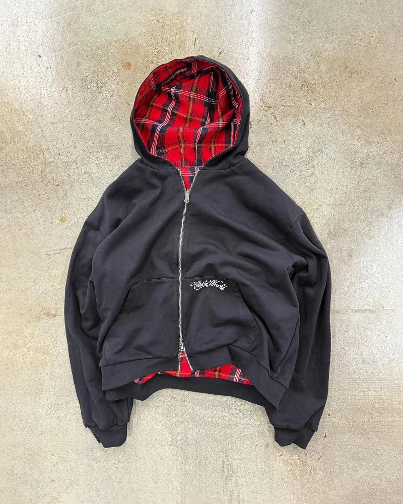 Stylowa Kurtka Z Zipperem w Kratę TM